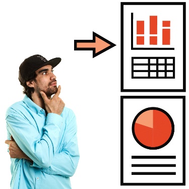 A person deciding between two data icons. 