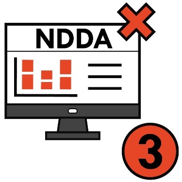 The NDDA website on a computer, with a cross on it and the number 3. 