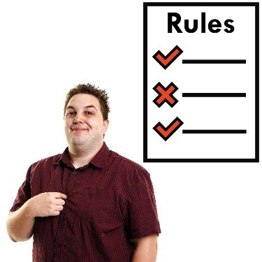 A person pointing to themselves with an icon of some Rules above them. 