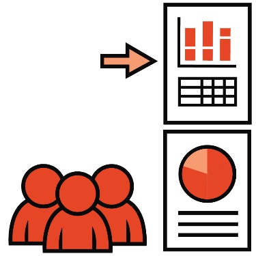A group of people with two different data icons and an arrow pointing to one of them. 