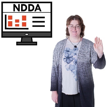 The NDDA website on a computer, and someone with their hand raised. 