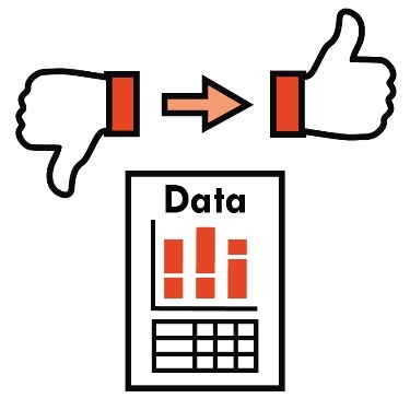 A data icon with a thumbs up icon pointing to a thumbs down icon. 