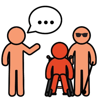 An icon of a person talking to two people with disability. 