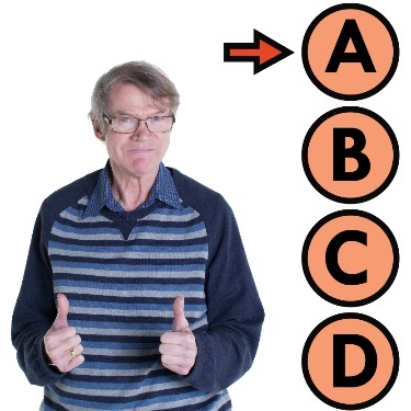 An photo of a person making a decision between A, B, C and D. The person is giving a thumbs up.