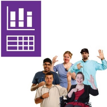 An icon of a graph representing data. There is a group of people pointing at themselves with their hands raised. 