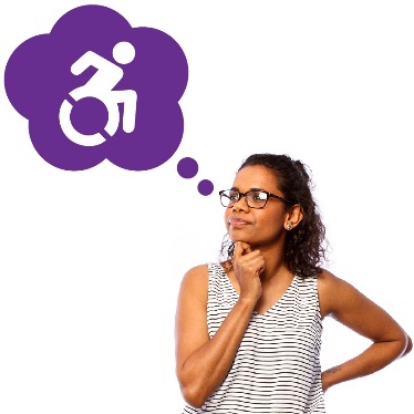 A person with a thought bubble, with a disability icon inside it. 