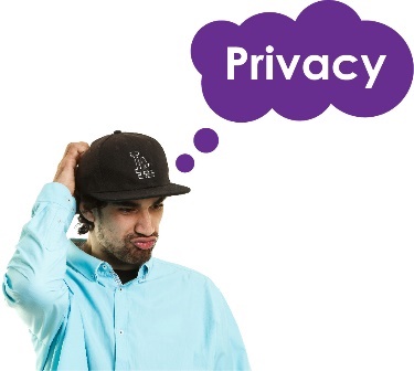 A person thinking, with a thought bubble above them saying 'Privacy'.