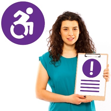 A person holding a document with an importance symbol on it. There is a disability symbol above them. 