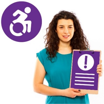 A person holding a document with an importance symbol on it. There is a disability symbol above them. 