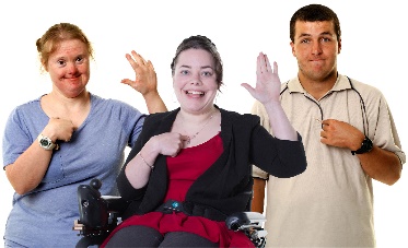 Three people pointing at themselves with their hands raised. 