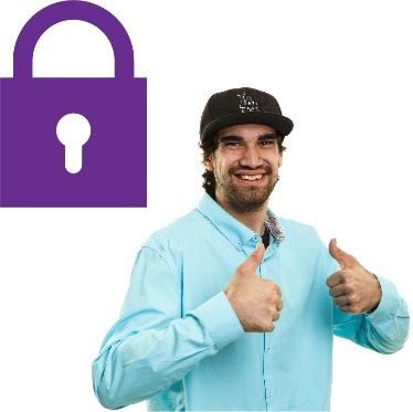 A person with their thumbs up and a lock icon next to them. 
