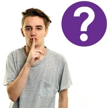 A person with their finger to their lips and a question mark next to them. 