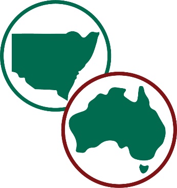 A map of New South Wales and a map of Australia. 