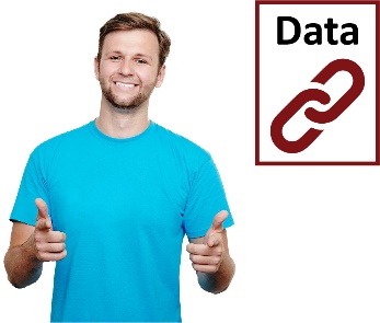 A man giving two thumbs up and a linked data icon. 