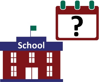A school and a calendar icon with a question mark on it.