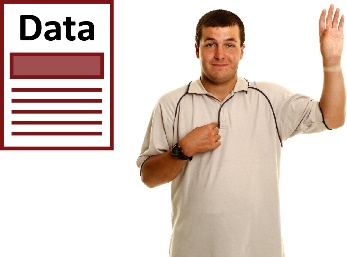 A man pointing at himself and a data icon.